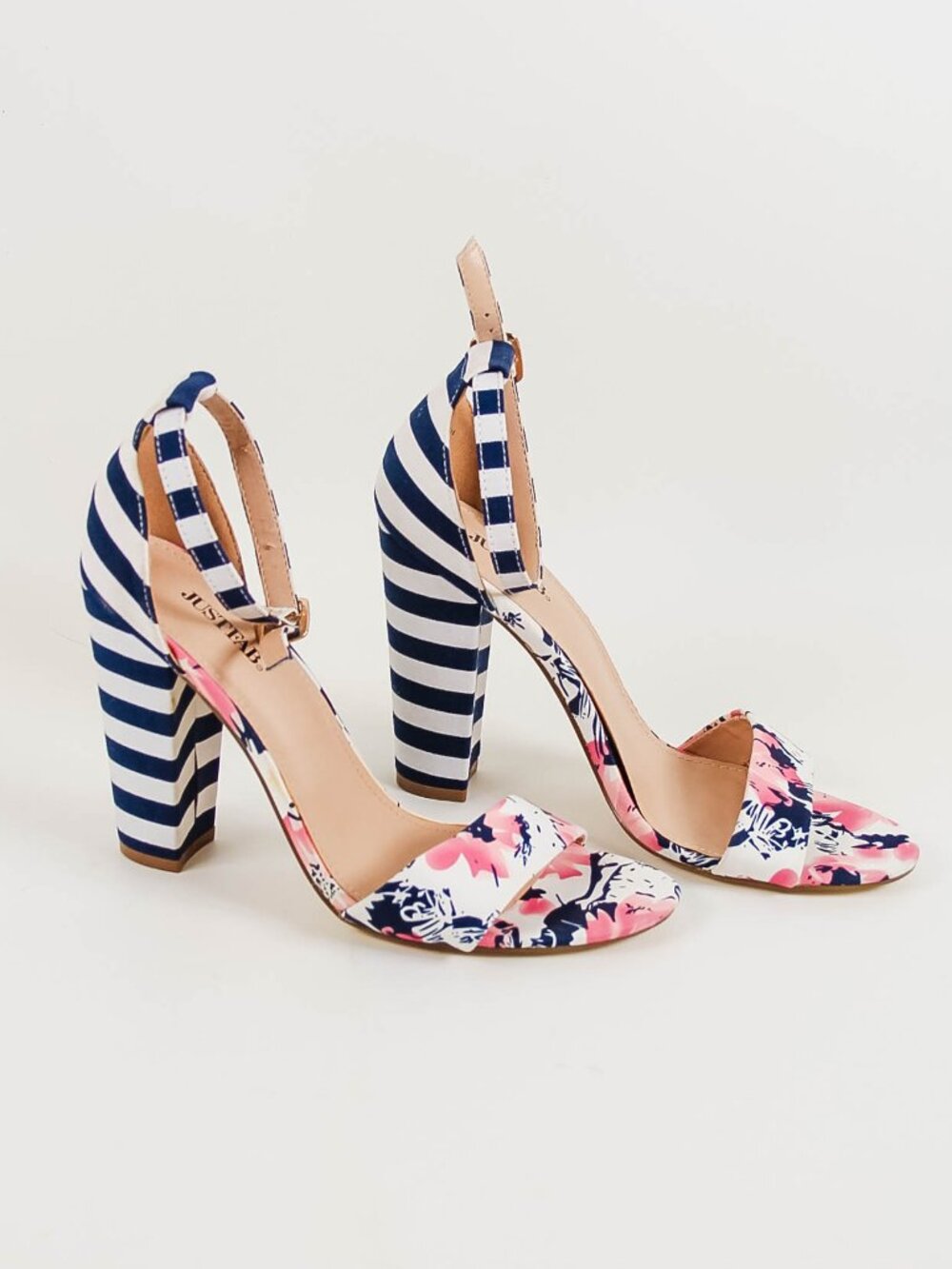 JustFab Lena Floral Stripe Block Heel Sandals Size 10 - Picture 4 of 10